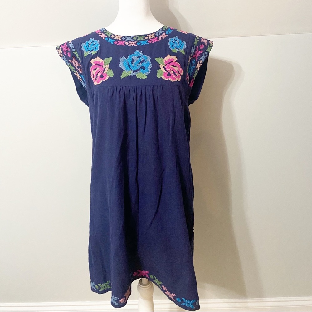 EUC JOY JOY Navy Dress with Embroidered Detail, Size M